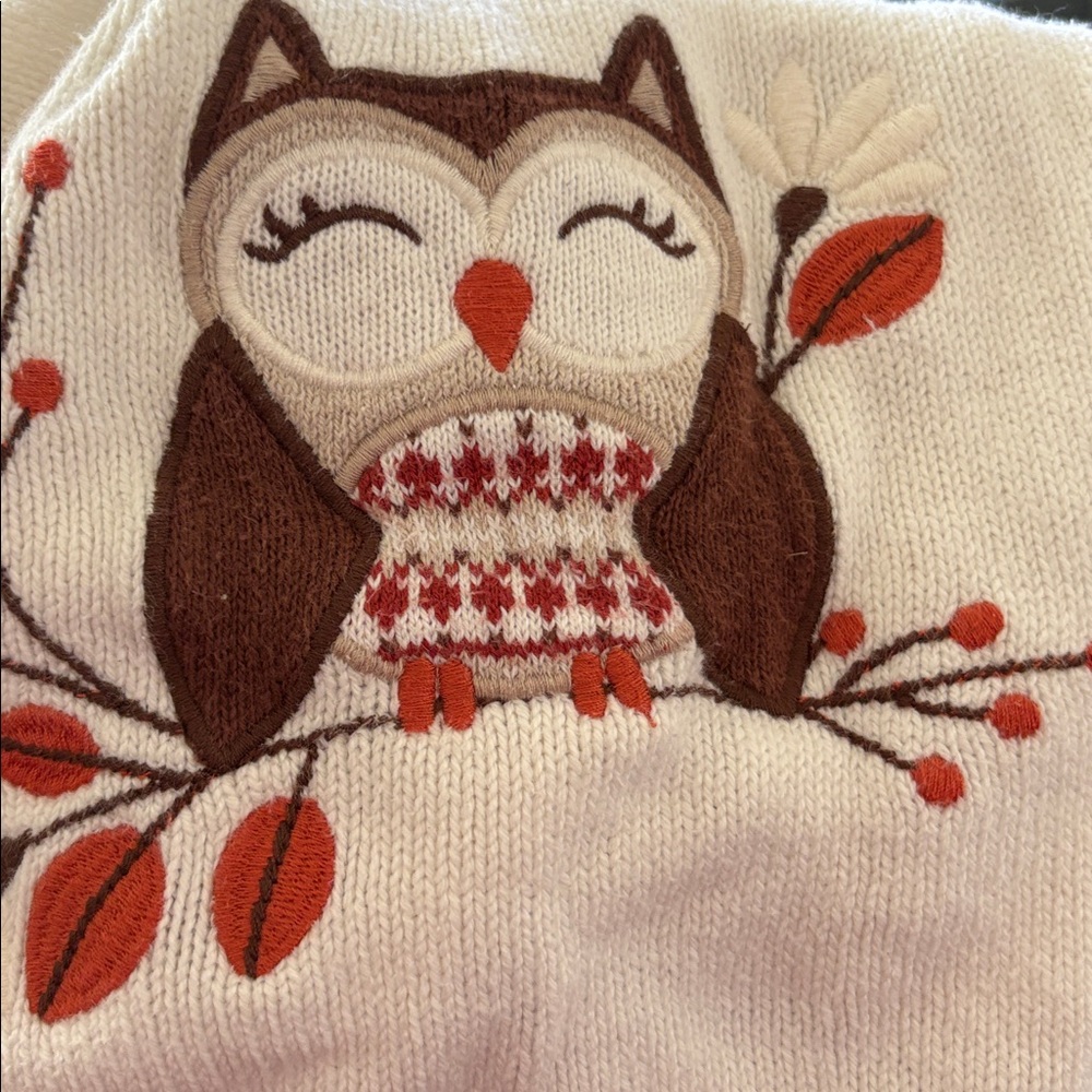 Cynthia Rowley Girl’s Off White Knit Dress w/ Embroidered Owl Design (Sz. 7/8). - Picture 8 of 8